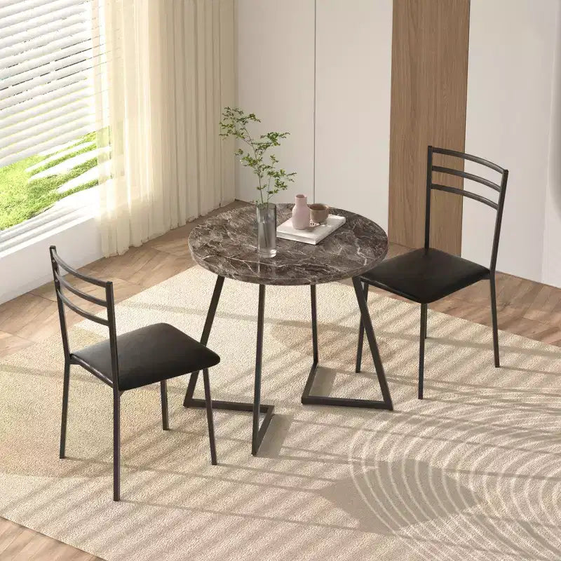 Set da pranzo a 3 pezzi VECELO, tavolo accentato e sedie moderni con piano rotondo in legno, altezza 76 cm, per stanza e piccoli spazi