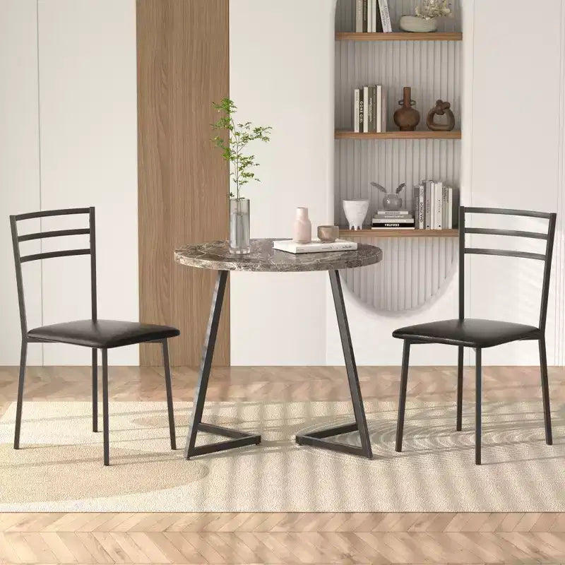 Set da pranzo a 3 pezzi VECELO, tavolo accentato e sedie moderni con piano rotondo in legno, altezza 76 cm, per stanza e piccoli spazi