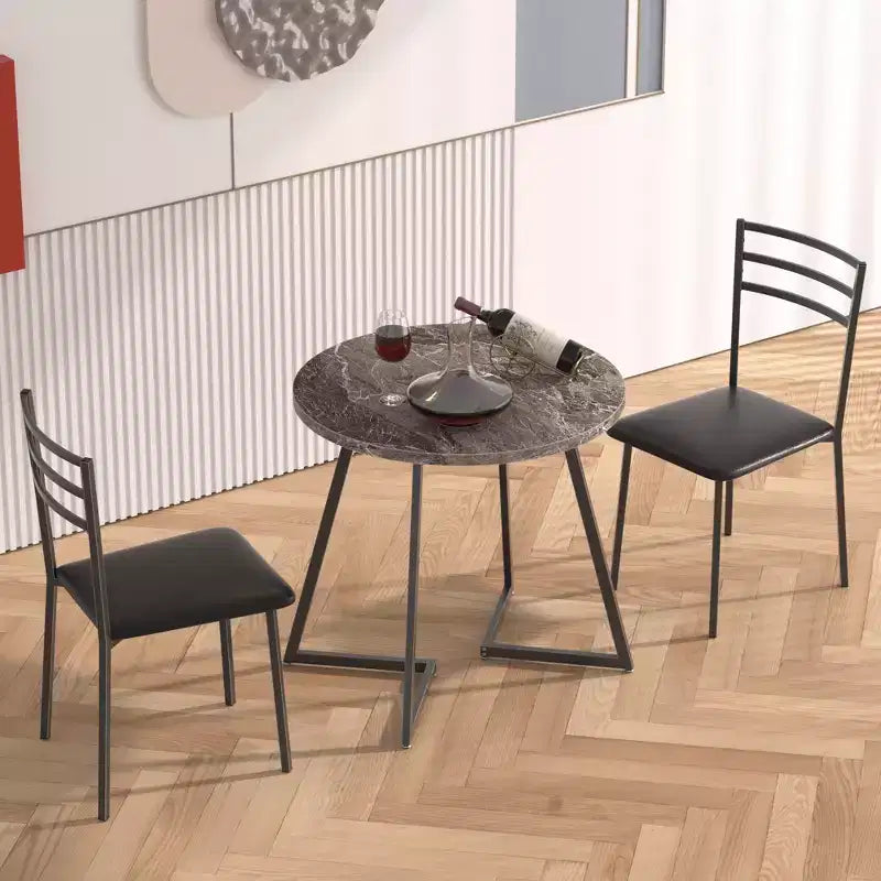 Set da pranzo a 3 pezzi VECELO, tavolo accentato e sedie moderni con piano rotondo in legno, altezza 76 cm, per stanza e piccoli spazi