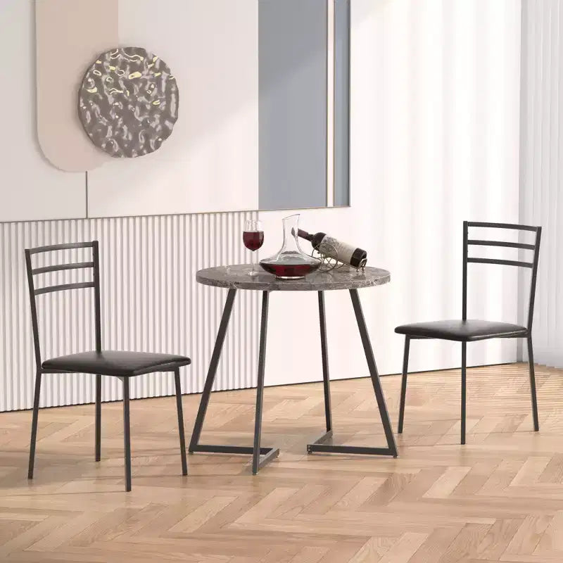 Set da pranzo a 3 pezzi VECELO, tavolo accentato e sedie moderni con piano rotondo in legno, altezza 76 cm, per stanza e piccoli spazi
