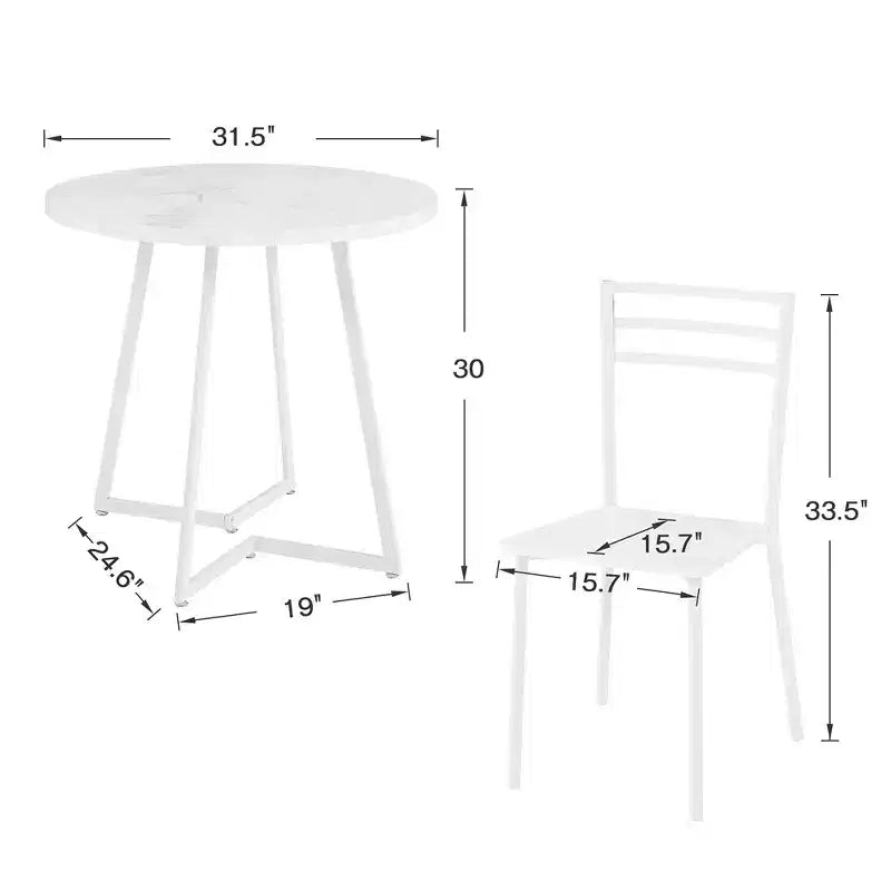 Set da pranzo a 3 pezzi VECELO, tavolo accentato e sedie moderni con piano rotondo in legno, altezza 76 cm, per stanza e piccoli spazi