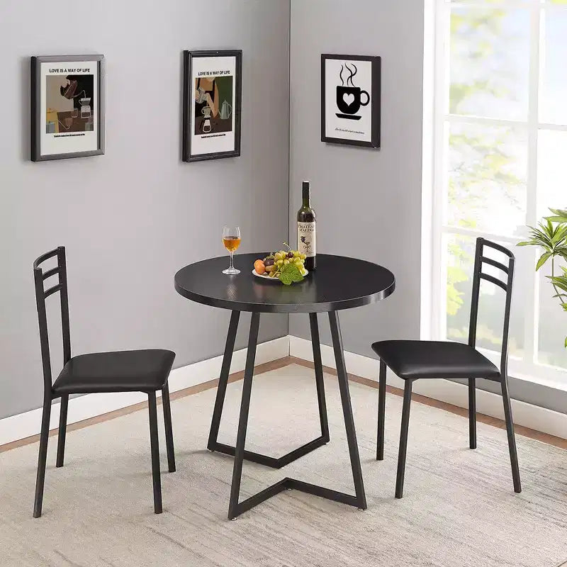 Set da pranzo a 3 pezzi VECELO, tavolo accentato e sedie moderni con piano rotondo in legno, altezza 76 cm, per stanza e piccoli spazi