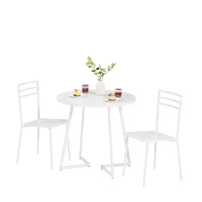 Set da pranzo a 3 pezzi VECELO, tavolo accentato e sedie moderni con piano rotondo in legno, altezza 76 cm, per stanza e piccoli spazi