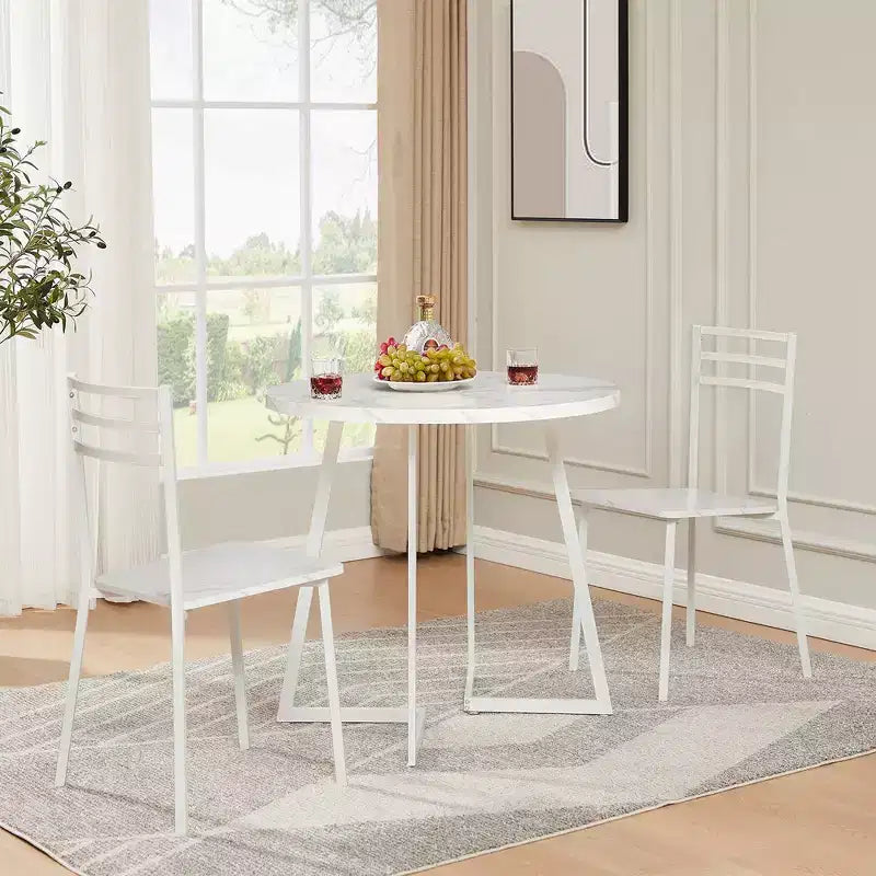 Set da pranzo a 3 pezzi VECELO, tavolo accentato e sedie moderni con piano rotondo in legno, altezza 76 cm, per stanza e piccoli spazi