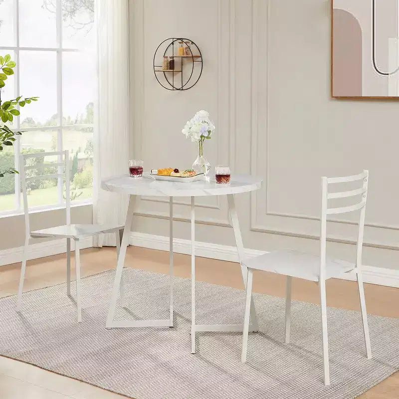Set da pranzo a 3 pezzi VECELO, tavolo accentato e sedie moderni con piano rotondo in legno, altezza 76 cm, per stanza e piccoli spazi