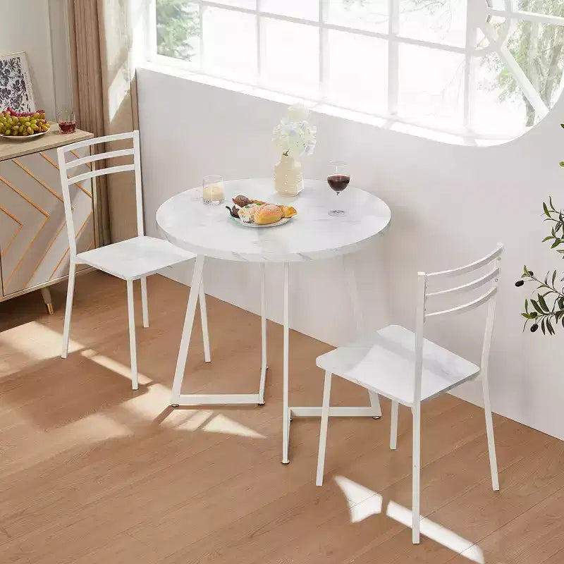 Set da pranzo a 3 pezzi VECELO, tavolo accentato e sedie moderni con piano rotondo in legno, altezza 76 cm, per stanza e piccoli spazi