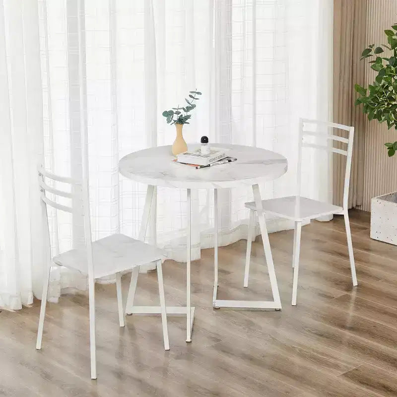 Set da pranzo a 3 pezzi VECELO, tavolo accentato e sedie moderni con piano rotondo in legno, altezza 76 cm, per stanza e piccoli spazi