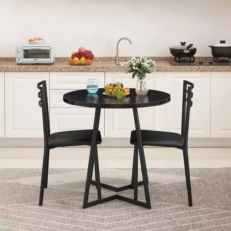 Set da pranzo a 3 pezzi VECELO, tavolo accentato e sedie moderni con piano rotondo in legno, altezza 76 cm, per stanza e piccoli spazi