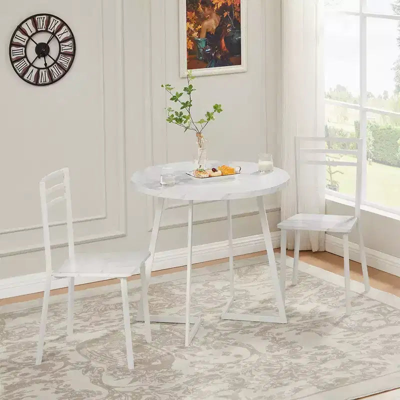 Set da pranzo a 3 pezzi VECELO, tavolo accentato e sedie moderni con piano rotondo in legno, altezza 76 cm, per stanza e piccoli spazi