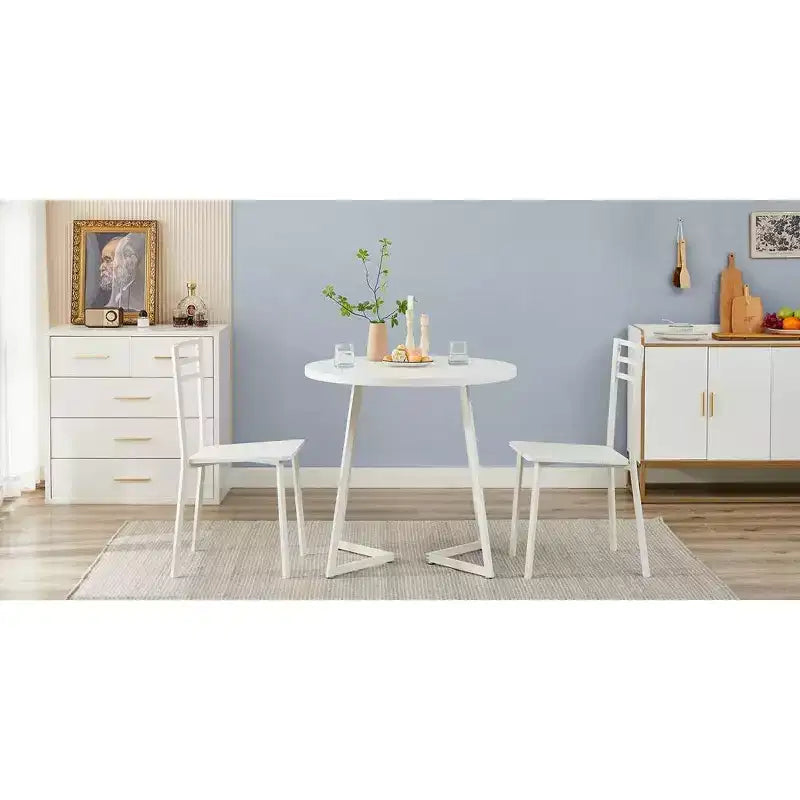 Set da pranzo a 3 pezzi VECELO, tavolo accentato e sedie moderni con piano rotondo in legno, altezza 76 cm, per stanza e piccoli spazi