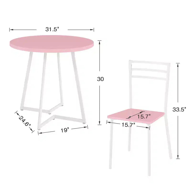 Set da pranzo a 3 pezzi VECELO, tavolo accentato e sedie moderni con piano rotondo in legno, altezza 76 cm, per stanza e piccoli spazi