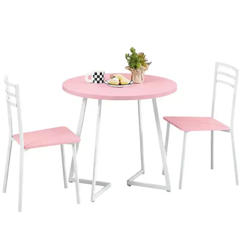 Set da pranzo a 3 pezzi VECELO, tavolo accentato e sedie moderni con piano rotondo in legno, altezza 76 cm, per stanza e piccoli spazi