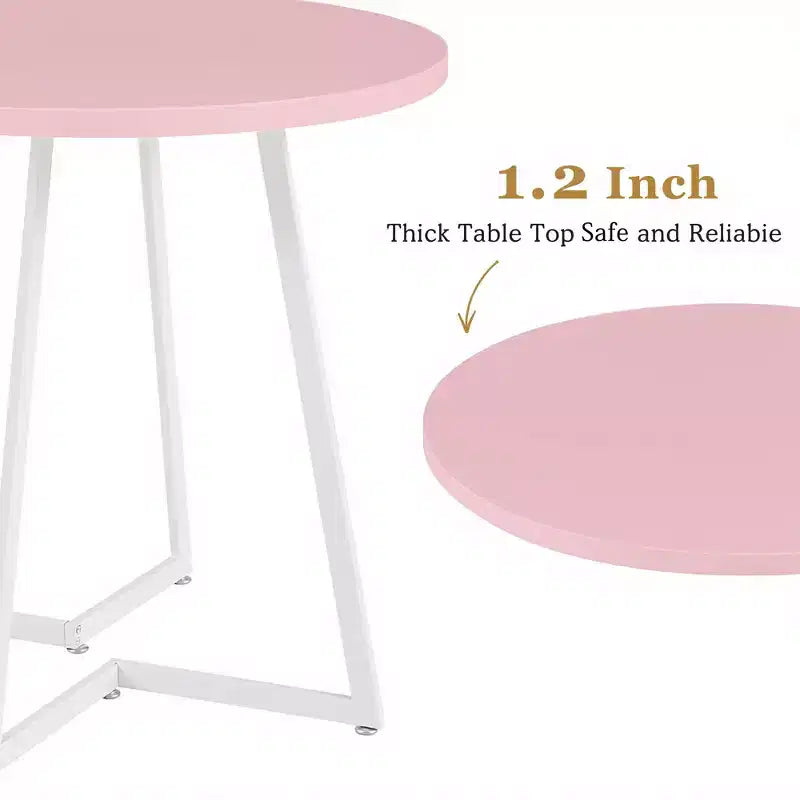 Set da pranzo a 3 pezzi VECELO, tavolo accentato e sedie moderni con piano rotondo in legno, altezza 76 cm, per stanza e piccoli spazi