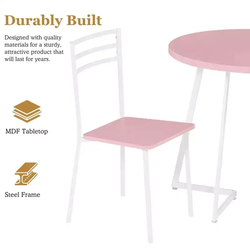 Set da pranzo a 3 pezzi VECELO, tavolo accentato e sedie moderni con piano rotondo in legno, altezza 76 cm, per stanza e piccoli spazi