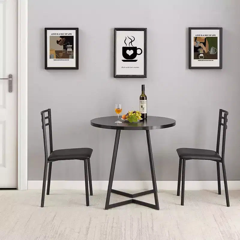 Set da pranzo a 3 pezzi VECELO, tavolo accentato e sedie moderni con piano rotondo in legno, altezza 76 cm, per stanza e piccoli spazi
