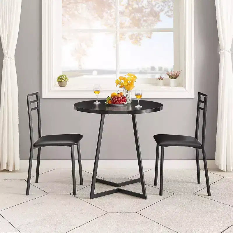 Set da pranzo a 3 pezzi VECELO, tavolo accentato e sedie moderni con piano rotondo in legno, altezza 76 cm, per stanza e piccoli spazi