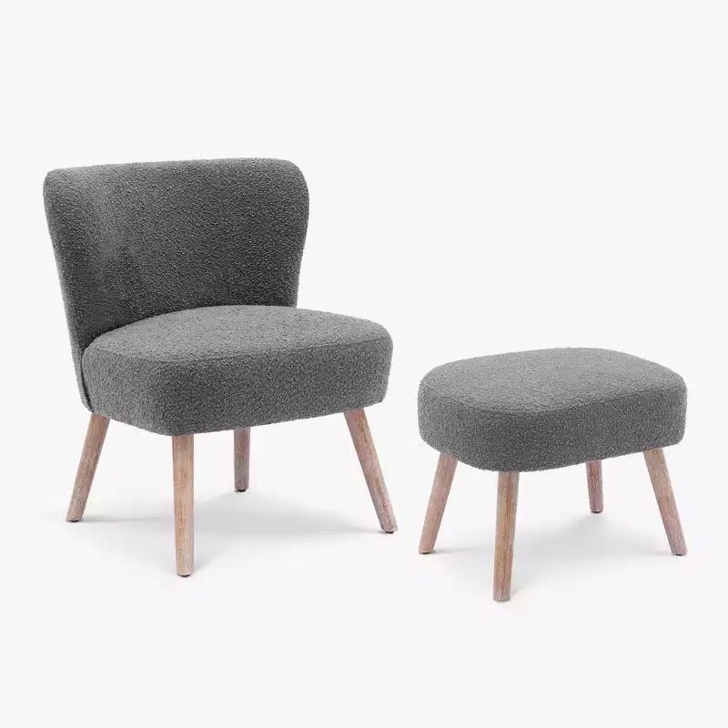 WestinTrends 25.5 Wide Upholstered Boucle Accent Chair with Ottoman Foot Stool Set