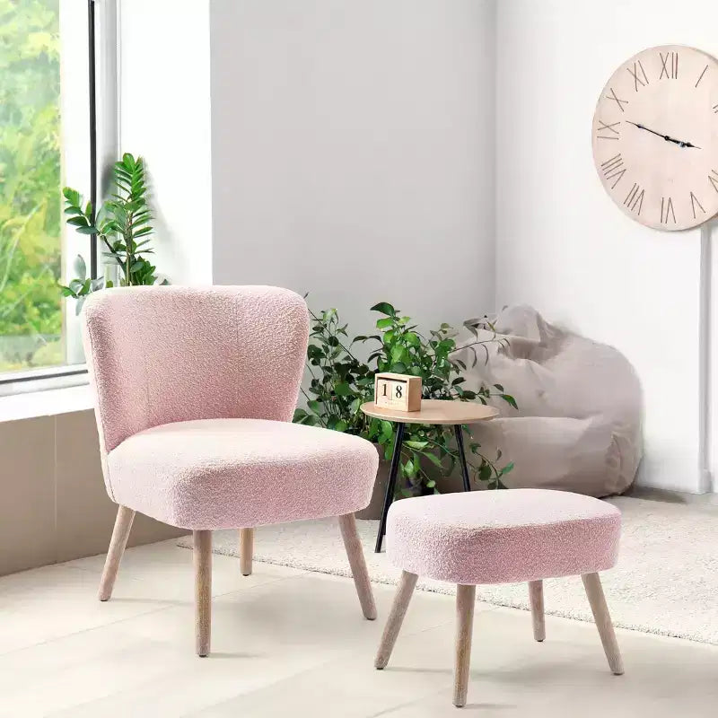 WestinTrends Poltrona a pozzetto in bouclé imbottita larga 64,8 cm con poggiapiedi pouf e sgabello set
