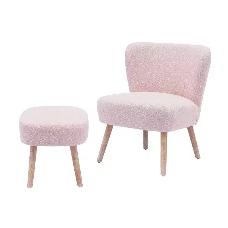 WestinTrends Poltrona a pozzetto in bouclé imbottita larga 64,8 cm con poggiapiedi pouf e sgabello set