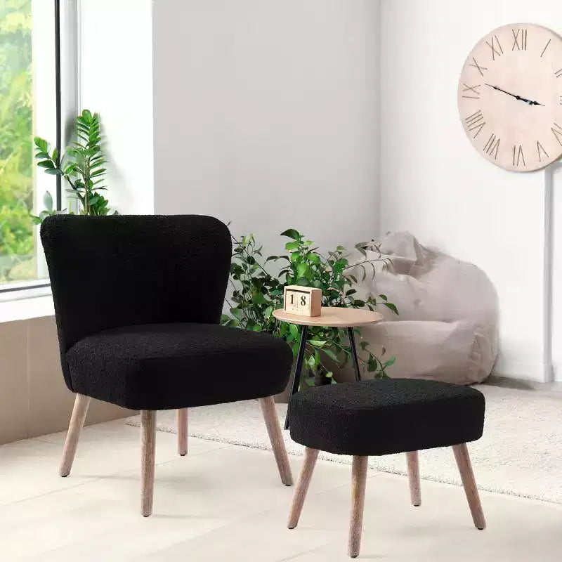 WestinTrends Poltrona a pozzetto in bouclé imbottita larga 64,8 cm con poggiapiedi pouf e sgabello set