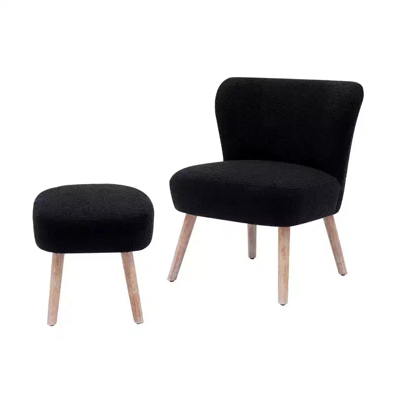 WestinTrends Poltrona a pozzetto in bouclé imbottita larga 64,8 cm con poggiapiedi pouf e sgabello set