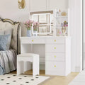Famapy Whtie Vantiy Table Elegant Makeup Vanity Crystal Accent Lighting Mirror Glass Top Dresser
