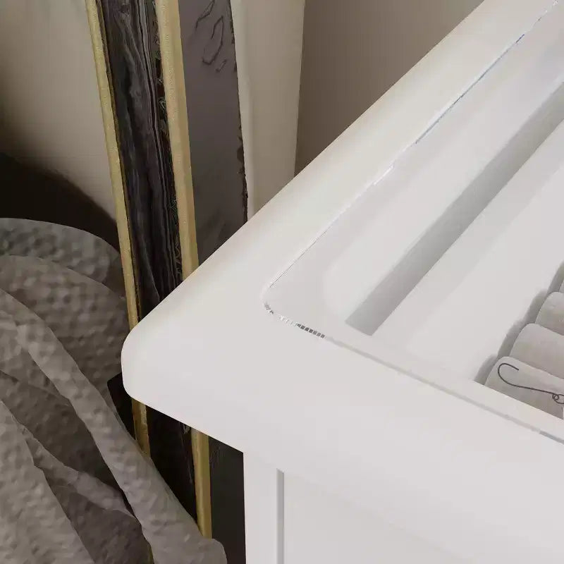 Famapy Tavolino da Trucco Bianco Elegante Specchiera da Trucco Specchio Illuminato con Cristalli Top in Vetro Cassettiera