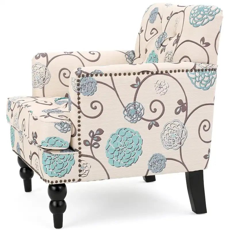 Poltrona Club Harrison con tessuto floreale trapuntato di Christopher Knight Home - 28,00 L x 29,50 P x 33,50 A