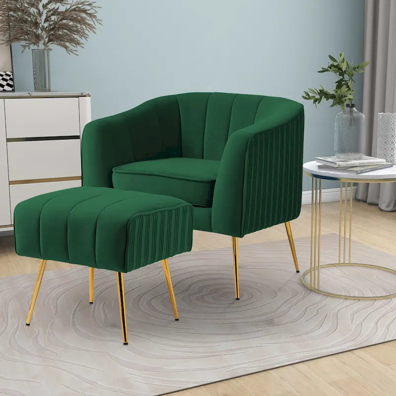 Poltrona a botte moderna in velluto con pouf