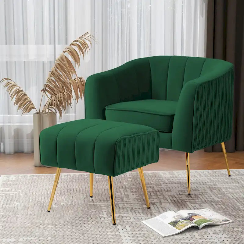 Poltrona a botte moderna in velluto con pouf