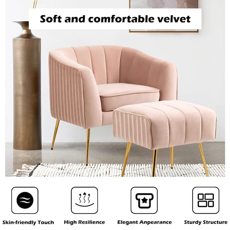 Poltrona a botte moderna in velluto con pouf