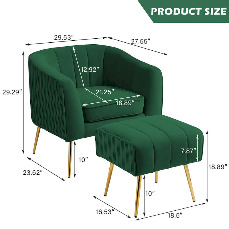Poltrona a botte moderna in velluto con pouf
