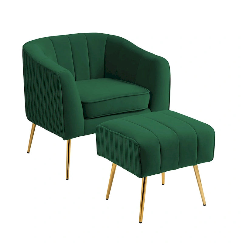 Poltrona a botte moderna in velluto con pouf