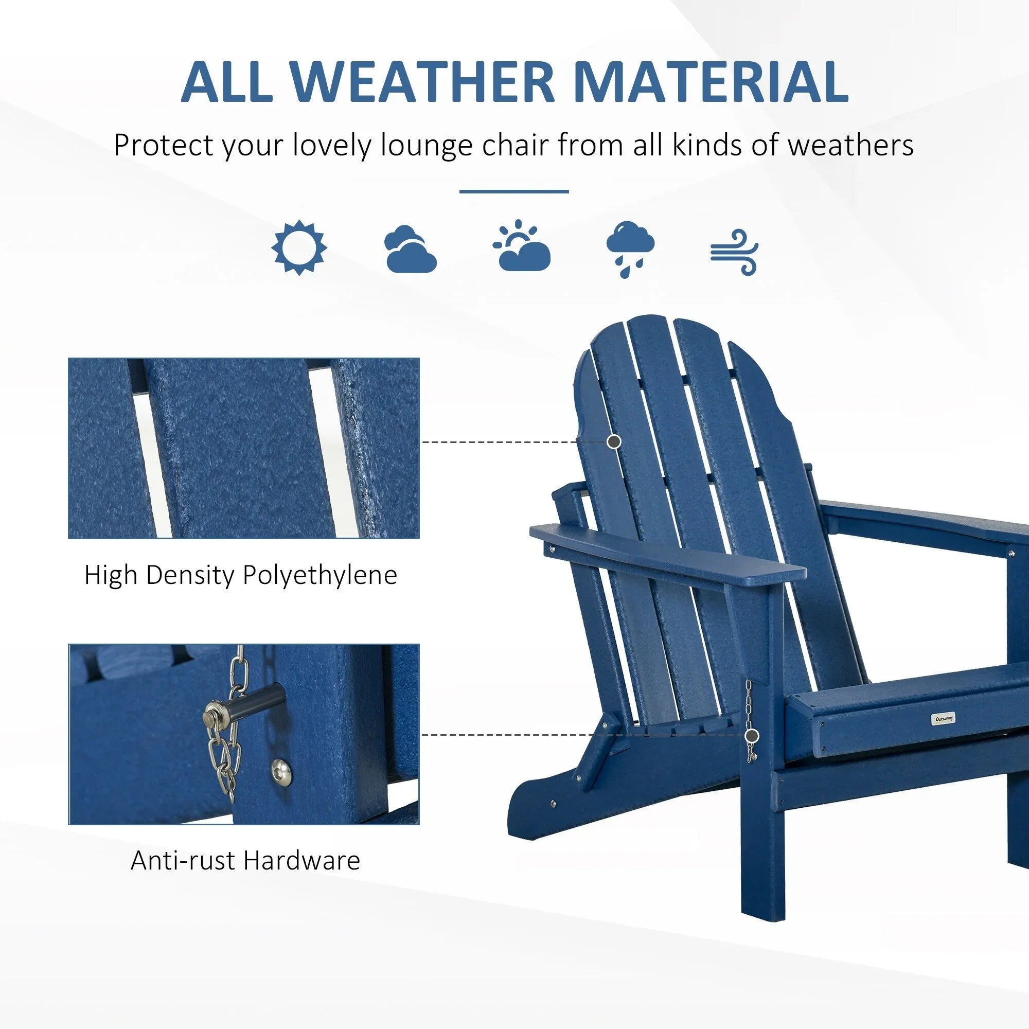 Sedia Adirondack pieghevole, sedie a sdraio in plastica HDPE per esterni per tutte le stagioni, per patio, terrazza e arredi da giardino