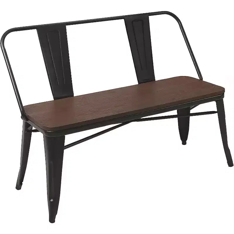 42in Dining Bench, Entryway Bench with Back, Farmhouse Metal Dining Bench, Industrial Mid-Century 3 Person Rustic Spindle Bench