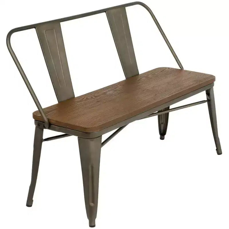 Panca da pranzo da 42 pollici, panca da ingresso con schienale, panca da pranzo in metallo in stile rustico, panca a fuso rustica industriale mid-century per 3 persone
