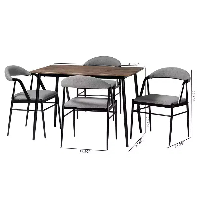 Set da pranzo Baxton Studio Orrin moderno industriale 5 pezzi in tessuto grigio e metallo