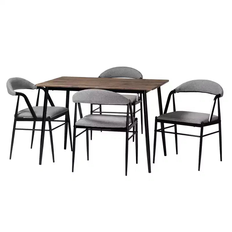Set da pranzo Baxton Studio Orrin moderno industriale 5 pezzi in tessuto grigio e metallo