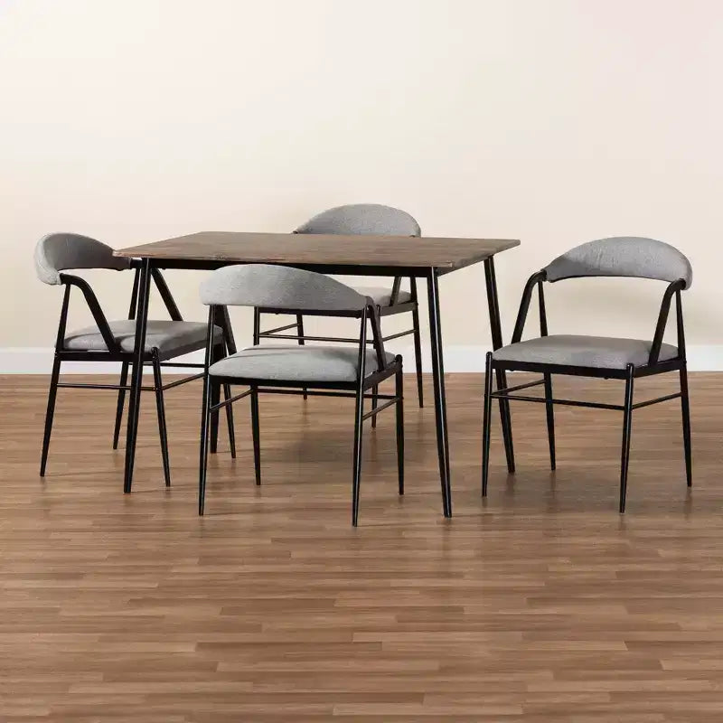 Set da pranzo Baxton Studio Orrin moderno industriale 5 pezzi in tessuto grigio e metallo