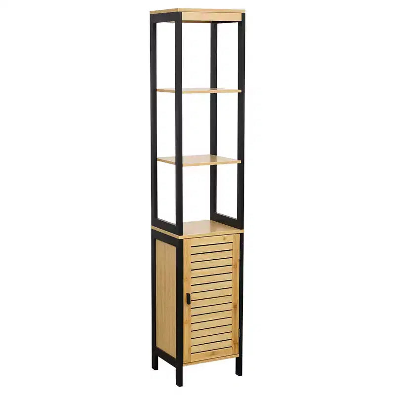 Cebu Elegante Colonna da Bagno Portabiancheria in Bambù 13.4L x 11.13P x 68A - Organizer Alto Contemporaneo Nero