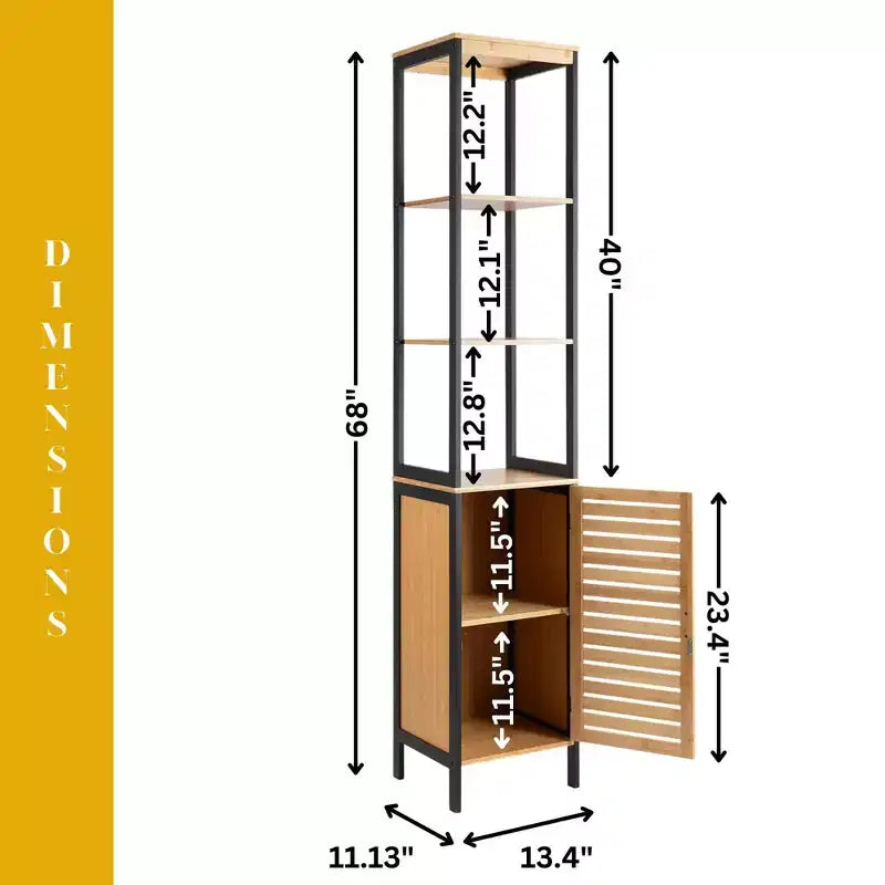 Cebu Elegant 13.4W x 11.13D x 68H Bamboo Linen Storage Tower - Contemporary Black Bathroom Tall Organizer