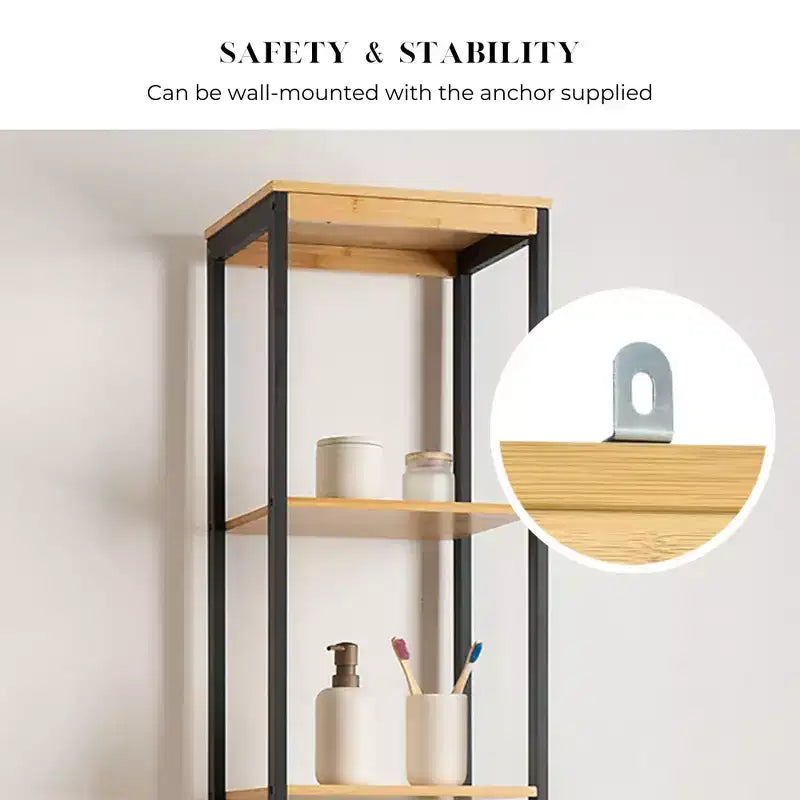 Cebu Elegant 13.4W x 11.13D x 68H Bamboo Linen Storage Tower - Contemporary Black Bathroom Tall Organizer