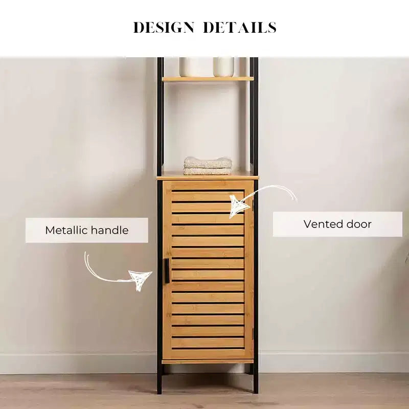 Cebu Elegante Colonna da Bagno Portabiancheria in Bambù 13.4L x 11.13P x 68A - Organizer Alto Contemporaneo Nero
