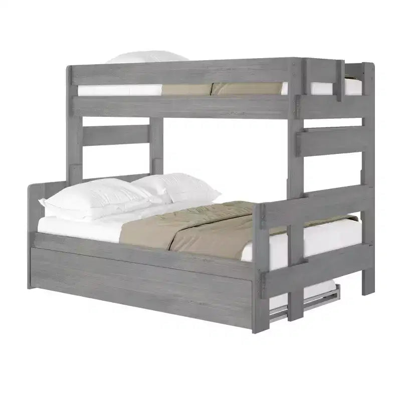 Letto a castello singolo su una piazza e mezza in legno massello stile rustico con letto estraibile