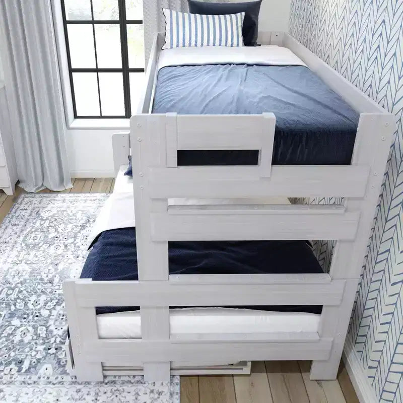 Letto a castello singolo su una piazza e mezza in legno massello stile rustico con letto estraibile