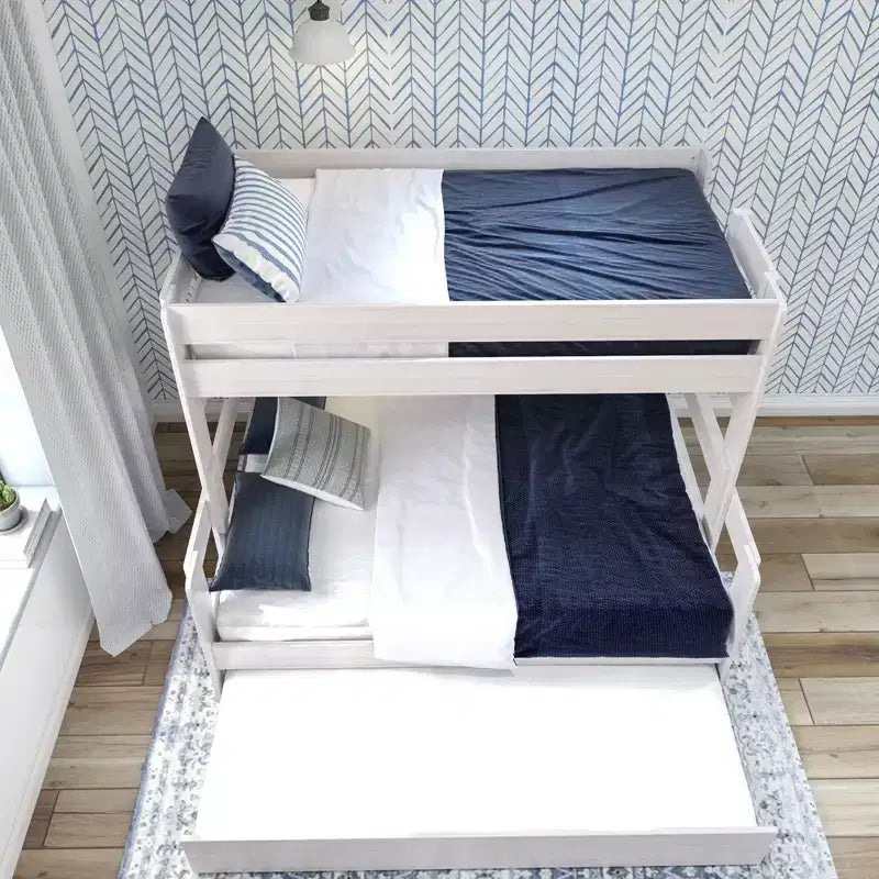 Letto a castello singolo su una piazza e mezza in legno massello stile rustico con letto estraibile