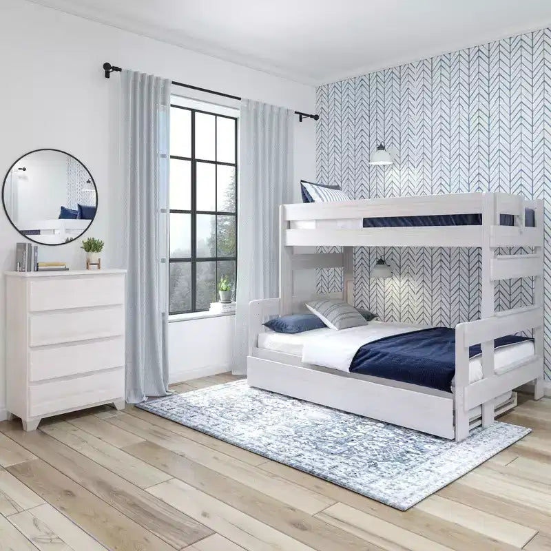 Letto a castello singolo su una piazza e mezza in legno massello stile rustico con letto estraibile