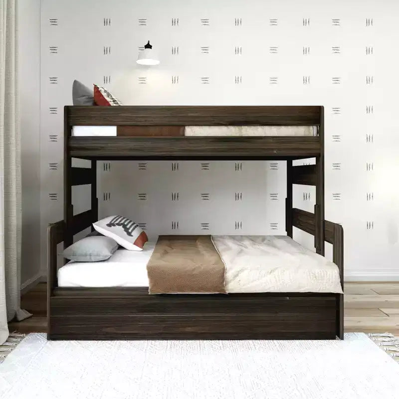 Letto a castello singolo su una piazza e mezza in legno massello stile rustico con letto estraibile