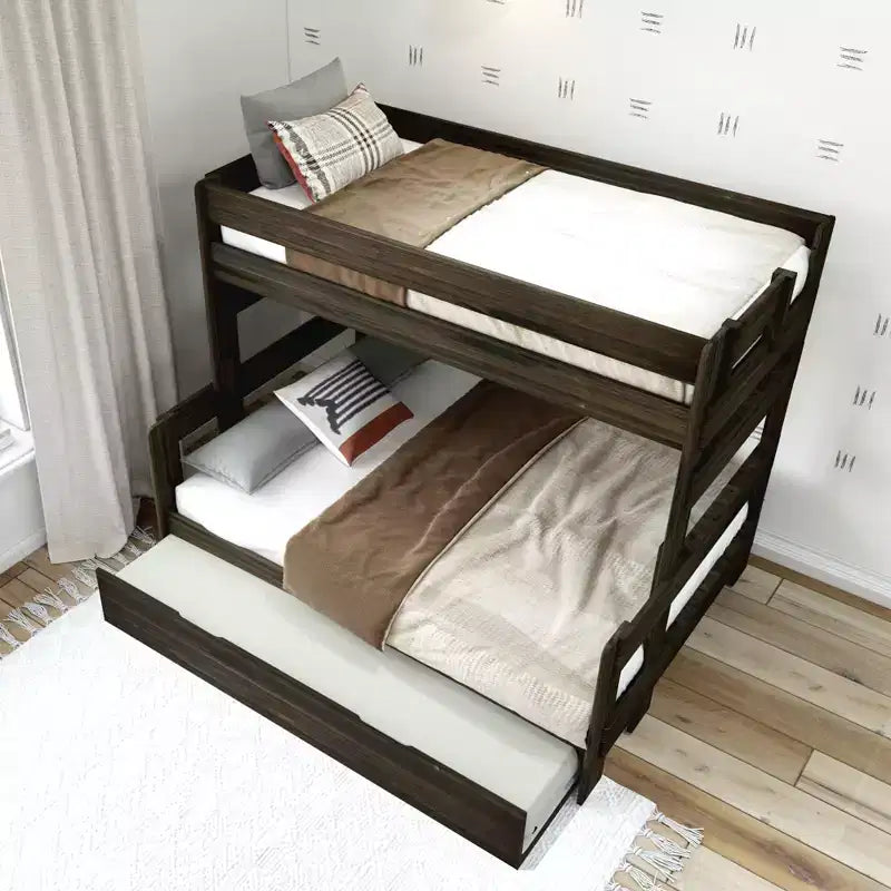 Letto a castello singolo su una piazza e mezza in legno massello stile rustico con letto estraibile