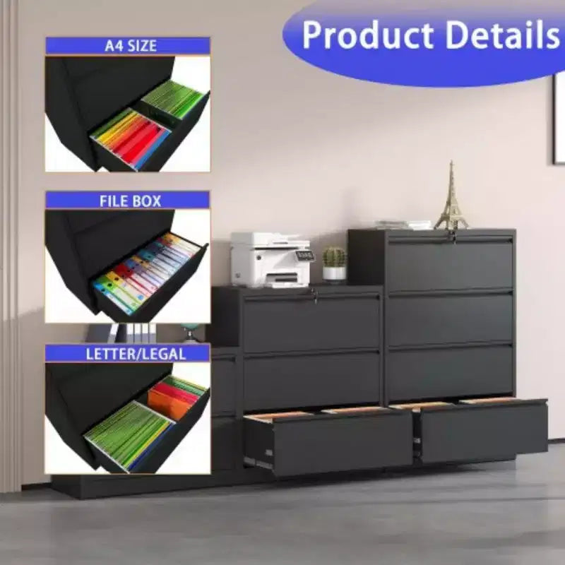 File Cabinet With 4 Drawers, Lock, 2 Keys, Quiet Storage Space Lockable Metal File Cabinet For Home Office, Files Legal, Letter, A4, F4 Size